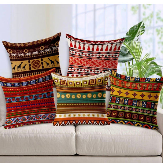 AEROHAVEN Set Of 5 Decorative Hand Made Jute Throw/Pillow Cushion Covers - (16 X 16 Inches), 50 TC, Multi